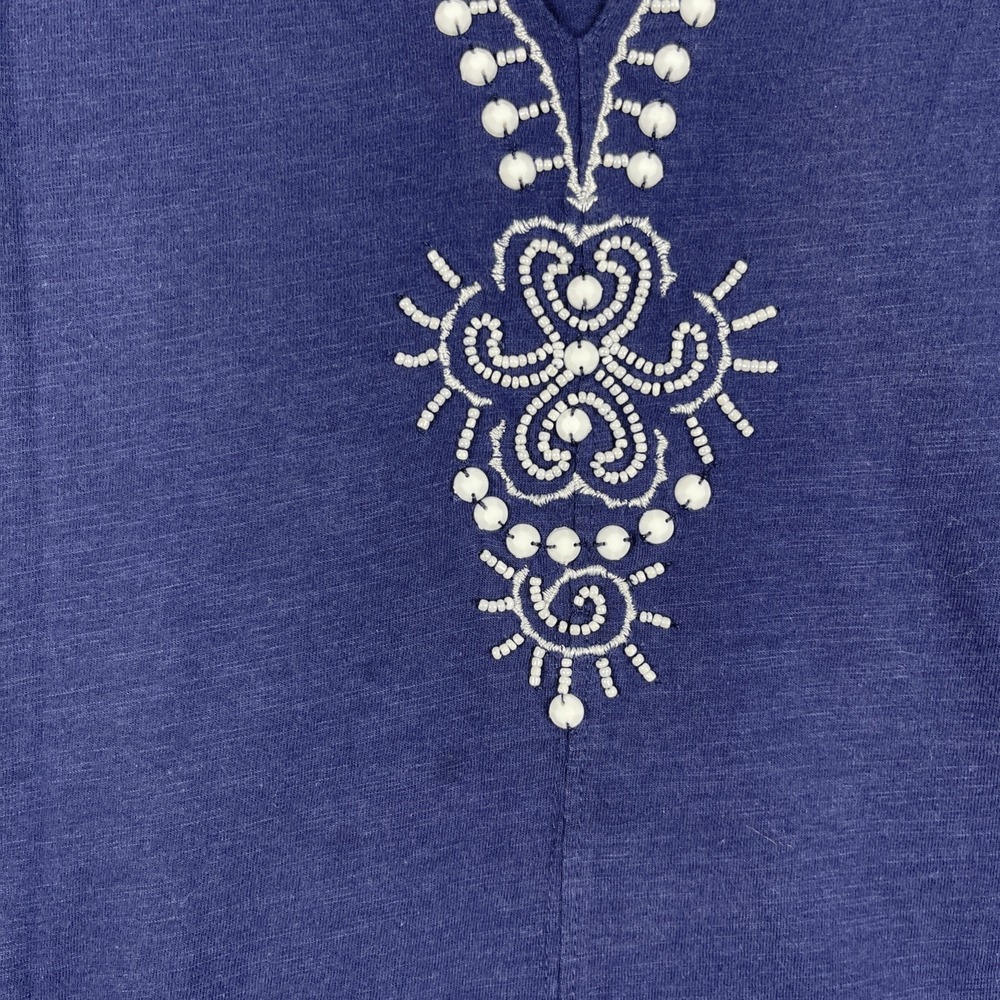 Lilly Pulitzer Elaine Embroidered Tunic Top Womens M True Navy Split Neck Casual - Picture 4 of 9